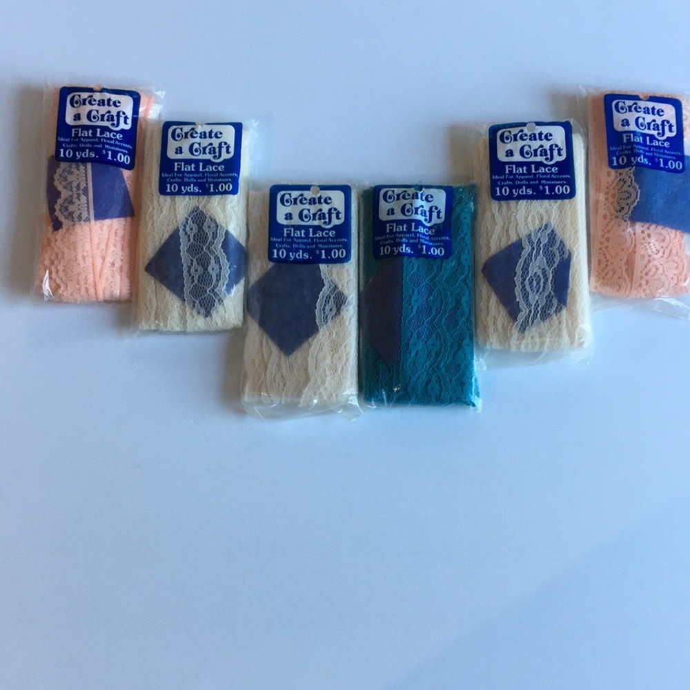 NWE Create a Craft New Unopened Flat Lace 6 Vintage 60 yard total Made in USA